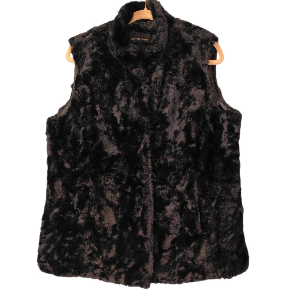 Weatherproof Black Faux Fur Fashion Vest Plush Mock Neck Outerwear Size 1X Plus